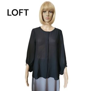 LOFT Ann Taylor Button Down Shirt, Sheer Blouse/ Top, S, Black, NOWT